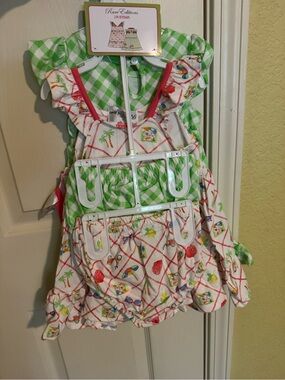 Rare Editions Girls Tropical Print Dress with Green Gingham